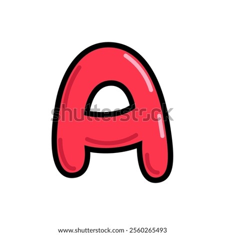 Cartoon letter A vector illustration, red alphabet A typographic design, capital letter A clip art