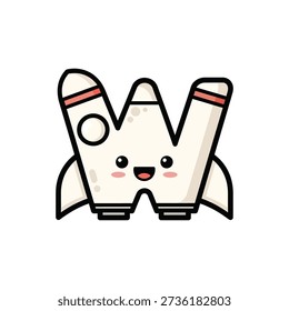 Cartoon letter W with smiling face and red accents