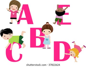 Cartoon letters with children in different positions