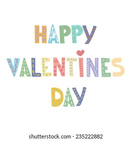 Cartoon letters on white background. Valentine`s card. Love greeting or invitation card design.