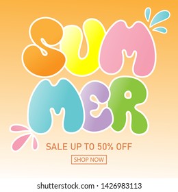 Cartoon letters summer sweet color with Sale promotion on orange tone background. Vector illustration.