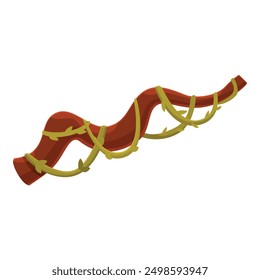 Rama de liana de dibujos animados entrelazada con planta enredadera tropical que crece en la selva salvaje