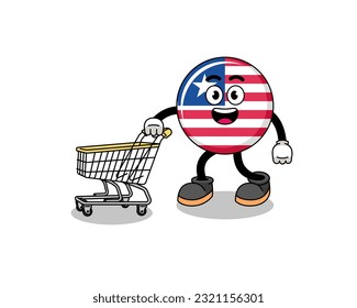 Cartoon of liberia flag holding a shopping trolley , character design