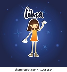 cartoon Libra girl on starry night background