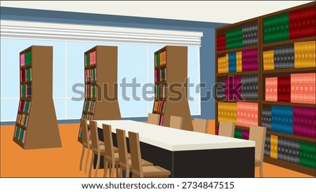 Cartoon Library Background Interior Design Bookshelf Study Table Illustration