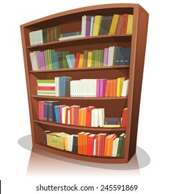 Cartoon Library Bookshelf/ Illustration of a cartoon home, school or library store wooden bookshelf, full of books