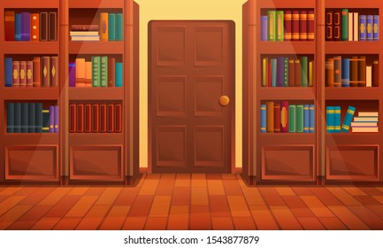cartoon library interior, vector illustration