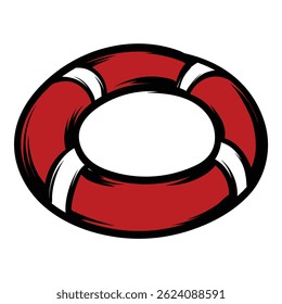 Cartoon lifebuoy floating on water, offering safety and rescue in times of emergency