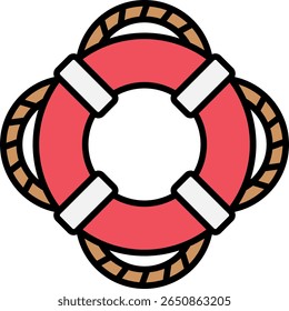 Cartoon Lifebuoy with Rope for Water Safety