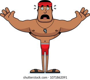 A cartoon lifeguard looking scared.