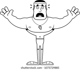 A cartoon lifeguard looking scared.