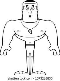 A cartoon lifeguard looking surprised.