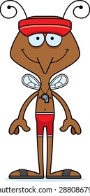 A cartoon lifeguard mosquito smiling.
