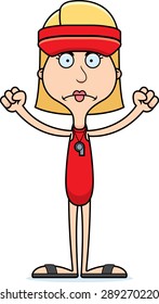A cartoon lifeguard woman looking angry.