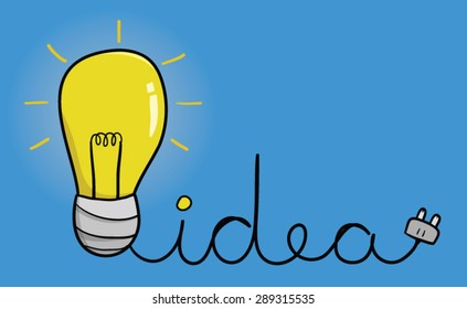 Cartoon light bulb with concept of idea