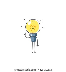 Cartoon light bulb have an idea. Isolated background