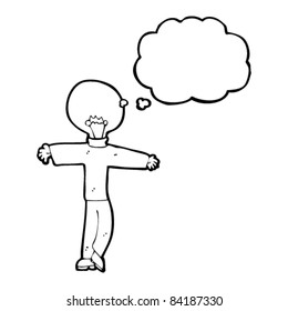 cartoon light bulb head man with open arms