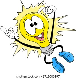 Cartoon light bulb jumping in the air happily vector illustration