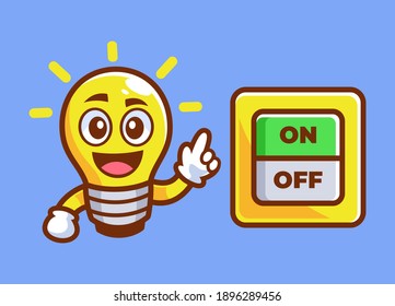 cartoon light bulb pointed the switch on off illustration
