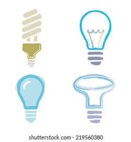 cartoon light bulb symbols set