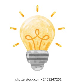 Cartoon light bulb vector illustration, cute lamp image, symbol of idea or innovation, inspiration or innovation concept