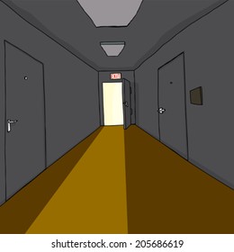 Cartoon of light at the end of the hallway
