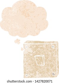 cartoon light switch with thought bubble in grunge distressed retro textured style