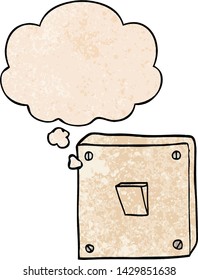 cartoon light switch with thought bubble in grunge texture style