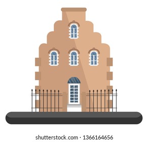 Cartoon light yellow building vector illustration on white background