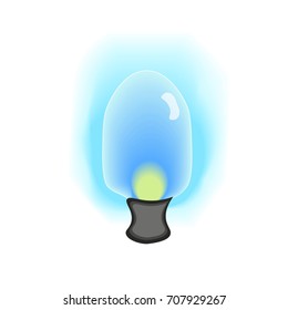 Cartoon lightbulb with blue glowing.