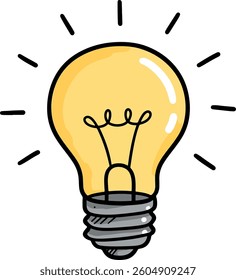 Cartoon lightbulb emitting light conveys a creative idea or innovation concept, use for educational and inventive themed projects illustration