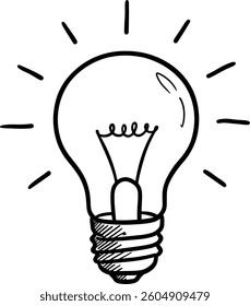 Cartoon lightbulb emitting light conveys a creative idea or innovation concept, use for educational and inventive themed projects illustration