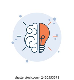Ilustración vectorial de la bombilla de dibujos animados. Bombilla con cerebro sobre fondo de burbujas. Concepto de señas intelectuales.