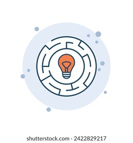 Cartoon lightbulb icon vector illustration. Labyrinth with bulb on bubbles background. Maze sign concept.