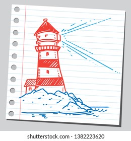 Faro de caricatura que parpadeará con luces para navegar barcos y barcos.
