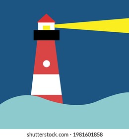 Cartoon lighthouse in the sea-vector