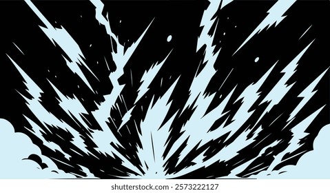 Cartoon lightning animation. Animated frames of electric strike, magic electricity hit and thunderbolt effect vector illustration set. Game asset collection of blue glowing storm bolts