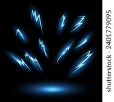 Cartoon lightning animation.Blue glowing storm lightning.