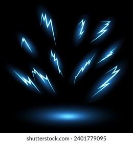 Cartoon lightning animation.Blue glowing storm lightning.