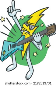 Cartoon Lightning Bolt Strikes A Power Chord And Revels In The Moment, Possibly Reflecting On The Power Of Music.