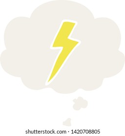 cartoon lightning bolt with thought bubble in retro style