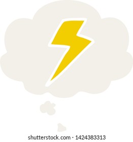cartoon lightning bolt with thought bubble in retro style