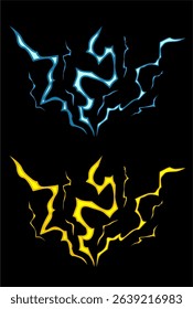 Cartoon lightning effect Electricity discharge bright thunderbolt hit and magic

