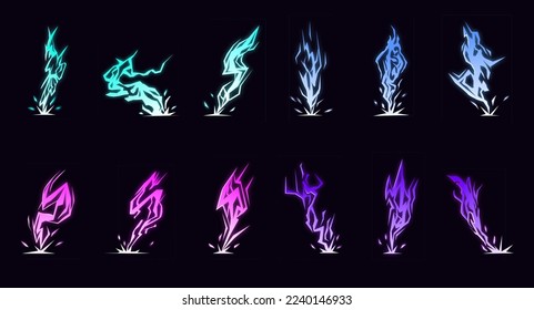 Cartoon lightning effect. Sprite sheet of lightning strike. Animation for game or cartoon.