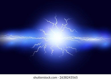 Cartoon Lightning and Electric Sparks Effect – Glowing Blue Bolts. Vector illustration of glowing blue lightning bolts and electric sparks in a cartoon style.