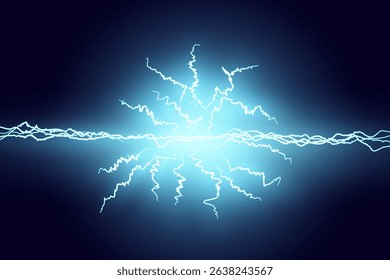 Cartoon Lightning and Electric Sparks Effect – Glowing Blue Bolts. Vector illustration of glowing blue lightning bolts and electric sparks in a cartoon style.