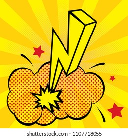 Cartoon lightning with fire pop art style vector illustration. Comic style