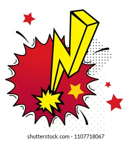 Cartoon lightning with fire pop art style vector illustration. Comic style