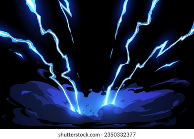 Cartoon lightning strike effect on black background