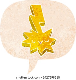 paro de relámpago de dibujos animados con burbuja de habla en un estilo retro angustiado y con textura estrafalaria